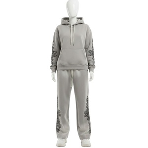 Glory Custom Distressed Heavyweight <b>Tracksuit</b> 100% Cotton Soft Breathable Fabric Hoodie With Jogger Sweat Pant For Unisex Wear - Product Image 1