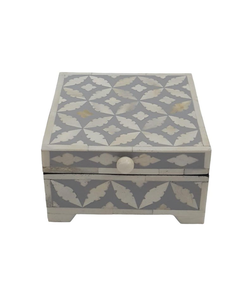 Boîte à bijoux de luxe en bois et incrustations d'os, motif floral, taille/couleur personnalisables, emballage sécurisé pour bagues et rangement de bijoux - Product Image 1