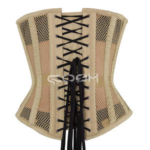 Beige Mesh Under Bust Heavy Duty Steel Boned Corset, Waist <b>Trainer</b> Body Shaper Corset Slimming Shape wear - Product Image 6