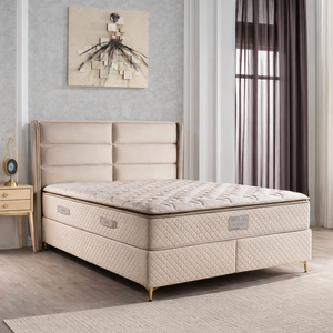 Ensemble de lit turc Mabelia de qualité supérieure avec sommier à tiroirs hydrauliques, tête de lit rembourrée moderne, confort respirant pour usage hôtelier - Product Image 1