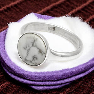 Bague en argent pur naturel blanc Turquoise forme ronde véritable pierres précieuses anneaux empilables à la main à la mode femmes anneaux OEM ODM - Product Image 1