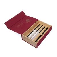 Cajas de Joyería para Vino a Precio Competitivo, Set de Regalo al por Mayor, Caja de Regalo de Pino con Espejo, Envuelta en Lino Rojo, con Pegamento de Cuero de Vaca