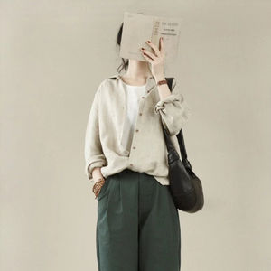 OEM personalizado de alta calidad de lino A-Line blusas mujeres elegante suelta de manga larga cuello cuadrado Top bolsillos hechos a mano ilusión - Product Image 1