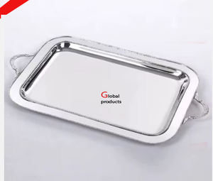 Bandeja de servicio de acero inoxidable de metal con acabado plateado decorativo de mesa para restaurante y bar de hotel - Product Image 3