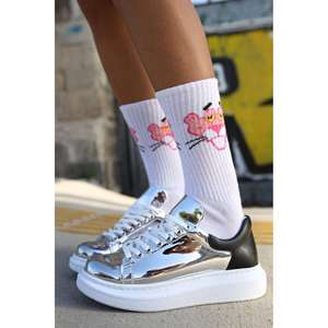 Ch259 Abt Specchio Zapatos de Tacón Bajo de Piel Sintética Plata/Negro para Mujer - Product Image 1