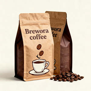 Custom Security Kraft Paper Flat Bottom <b>Pouch</b> Gravure Printing High for Barrier Food Grade <b>Coffee</b> Tea Packaging Ziplock Valve - Product Image 3