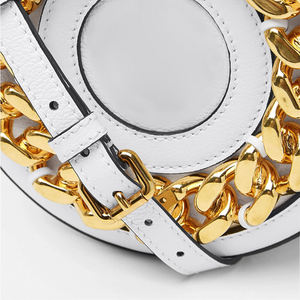 <b>White</b> Circular Mini Shoulder <b>Bag</b> Genuine Leather <b>Small</b> Crossbody Handbag Gold Decor for Women - Product Image 3