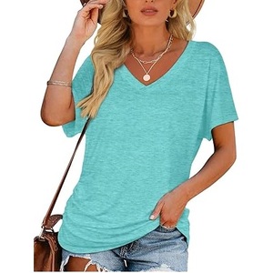 T-shirts à col en V de couleur unie Coupe régulière Manches courtes Hommes 100% coton Tissu Oxford Décontracté Respirant Séchage rapide Écologique OEM - Product Image 4