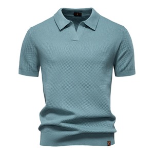 Polo de manga corta de verano para hombre, transpirable, 100% algodón, lienzo, patrón sólido - Product Image 1
