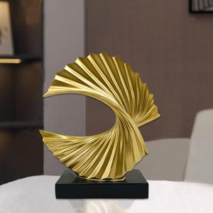 Sculpture moderne polie, décoration d'étagère dorée, accents, statue d'onde océanique, art abstrait moderne, décoration en résine, statue dorée, décoration d'intérieur - Product Image 3