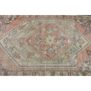 Alfombra de lana Vintage naranja y Beige de 4,2x7,9 pies, patrón de retazos de tejido plano turco, alfombra para sala de estar con respaldo de látex - Product Image 5