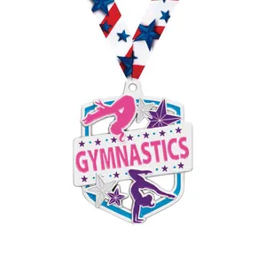 Distintivo della medaglia di ginnastica in metallo con Logo personalizzato del produttore nobile 2024 trofeo sportivo per ginnastica premi medaglia classica in bianco