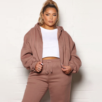 Ensemble de survêtement deux pièces pour femme, grande taille, respirant, coupe-vent, hiver, avec fermeture éclair, en molleton de coton, style jogging, pull sportif