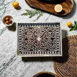 Plateau en nacre naturelle de qualité supérieure, finition artisanale classique, conçu pour la table basse, la console et l'affichage décoratif - Product Image 4