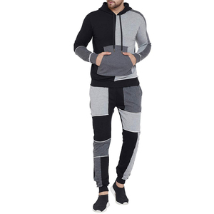 Men's Asymmetrical Colorblock Hooded Streetwear 2-Piece <b>Lightweight</b> 100% Polyester Athletic Tracksuit Set - Product Image 1