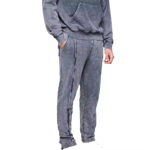 Custom Oversize Essentials Heavyweight Cotton Sweatsuit Apilados Sudadera con capucha en blanco y pantalones de chándal Stone Wash Sweat Suits Hombres - Product Image 2