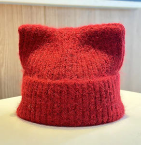 Bonnet tricoté unisexe adulte avec logo personnalisé, oreilles de chat, style coréen vintage, couleur unie, haute qualité, 100% coton, nouvelle collection automne-hiver - Product Image 4