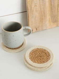 เสื่อปูโต๊ะรับประทานอาหารดีไซน์แบบได้รับความนิยมแผ่นรองแก้วปอกระเจาถักด้วยมือทนความร้อนเสื่อรองจานทำจากผ้าลินินปอกระเจาสำหรับใส่กาแฟ - Product Image 6