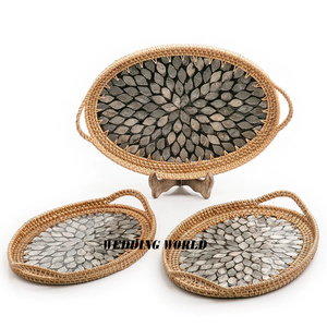 Ensemble de trois plateaux en rotin nacré de belle qualité plateau design fait à la main classique élégant plateau en rotin en gros - Product Image 5