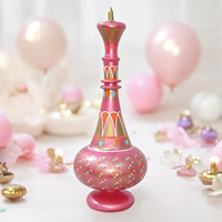 LJ723 Zahereen Deuxième Saison Bouchon de Bouteille Genie en Verre Soufflé à la Bouche avec Décalque Peint à la Main, Rubis Rose Égyptien, Cadeau et Artisanat Premium