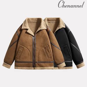 แจ็กเก็ตหนังแท้สำหรับผู้ชาย, แจ็กเก็ตฤดูหนาวระบายอากาศได้ดีมีซิปซับขนแกะออกแบบโลโก้ด้านหน้าได้ตามต้องการ - Product Image 6