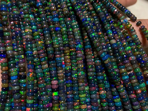 High Quality AA Grade <b>Black</b> Opal Welo Ethiopian Natural Multi-Fire Fire Beads 4-7mm Roundel Shape Third Party Appraised Jewelry - Product Image 3