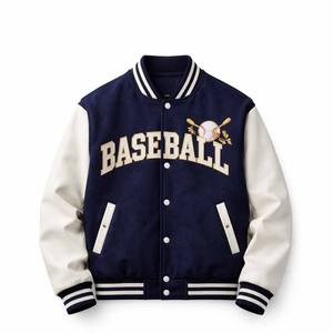 Chaqueta de Béisbol Personalizada con Mangas de Lana y Cuero en Negro para Hombre / Chaqueta de Fútbol Americano Personalizada - Product Image 1