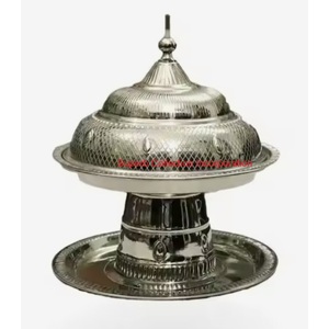 Bol de date en laiton plaqué or de qualité supérieure avec couvercle en croissant de lune élégant plat de bonbons islamique Ramadan Mubarak et décor à la maison - Product Image 5