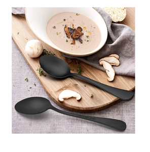 Ensemble de cuillères en acier miroir noir mat Ensemble de 8 pièces Salade de riz Café Dessert Cuillère à soupe Tarif abordable - Product Image 5