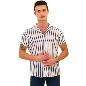 Haut surdimensionné en coton et lin, chemise décontractée à col de camp d'été pour hommes, chemise de vacances hawaïenne à manches courtes