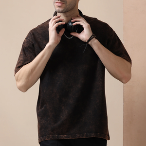T-shirts lavés à l'acide pour hommes confortables directs d'usine 100% conception de motif de lettre de coton - Product Image 2