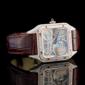 Montre pour homme unique, style carré, mouvement Miyota, quartz analogique, verre, diamant, moissanite, bracelet en cuir, acier inoxydable, sport, mode, affaires - Product Image 1
