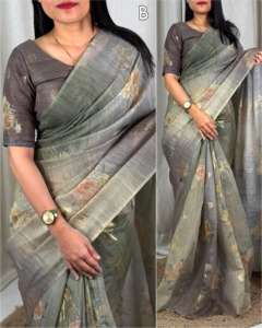 Belle Robe Mousseline Coton Jacquard Saree Blouse Avec Lurex Zari Jacquard Butta et Impression Numérique Tussels Travail Femme Mode - Product Image 2