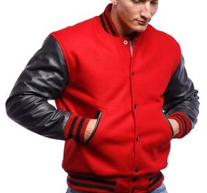 Wholesale Men's College <b>Jackets</b> with Custom Logo <b>Red</b> Wool Blank <b>and</b> <b>Black</b> PU Sleeves Letterman Baseball <b>Jacket</b> for Mens 2026 - Product Image 1