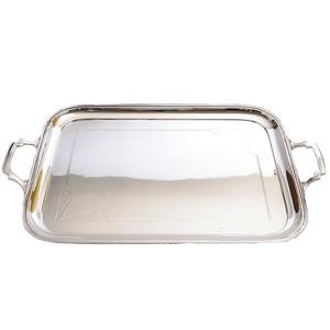 Bandeja de servir de madera con acabado en acero inoxidable y nogal, de aspecto elegante, con borde y asas de diseño, para el hogar, hoteles y bodas. - Product Image 2