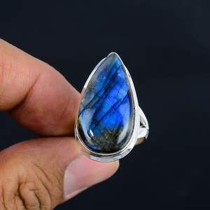 แหวนเงินแท้ 925 ชุบเงินแท้ ประดับด้วยลาบราโดไรต์ธรรมชาติจากมาดากัสการ์ ทรงกลม ฝังแบบ Bezel งานแฮนด์เมด เครื่องประดับแฟชั่นสำหรับผู้หญิง - Product Image 4