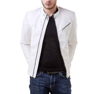 <b>White</b> Color 2024 Fashion Hot Sale Customize Leather <b>Jacket</b> for <b>Men's</b> Slim Fit Style with 100% Original Clothing Oem - Product Image 1