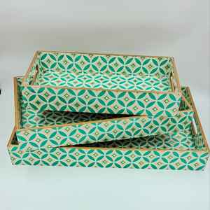 Bandeja de incrustaciones de hueso de forma Rectangular para manualidades, bandeja decorativa para el hogar para mesa de centro, patrón único, prueba de artesanía de hueso - Product Image 1