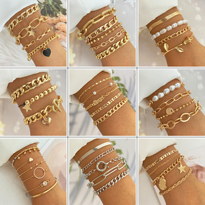Venta al por mayor de joyería de moda, brazaletes chapados en oro, doble capa, flor, amor, corazón, pulseras de Metal para mujer, regalo - Product Image 3