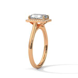 Bague de fiançailles avec halo de diamants de laboratoire taille émeraude, 2 carats, clarté VVS, or massif rose, jaune ou blanc, style vintage - Product Image 5