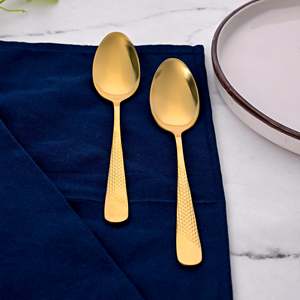 Juego de Cucharas de Servir de Acero Dorado Martillado (2 Piezas) Ecológicas y Desechables para Cocina, Servir, 10 ml, para Bodas y Hoteles - Product Image 3
