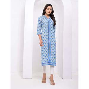 Cotton <b>Block</b> <b>Printed</b> Grey Kurti Indian and Pakistani Style Stitched Salwar Kameez Daily Wear and Party Wear Suitable - Product Image 4