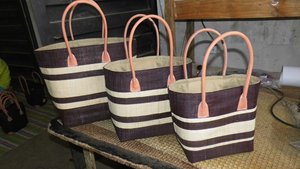 Handmade Women's Tote <b>Bag</b> with <b>Leather</b> Handles and Drawstring Closure Straw Beach and Raffia Market <b>Woven</b> From Madagascar - Product Image 4