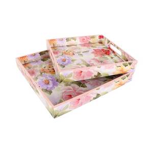 Plateau de service en bois petit déjeuner collations plateau de service forme de fleur thé café serveur plateau vaisselle décor rustique article décoratif - Product Image 2