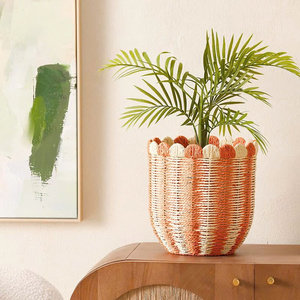 Cesta de almacenamiento de algas marinas festoneadas hechas a mano colorida cesta de lavandería o maceta elemento decorativo para su espacio y decoración del hogar - Product Image 4