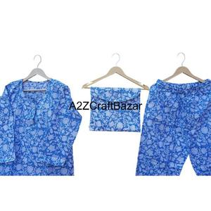 Conjunto de Pijama para Mujer, 100% Algodón, Estampado Floral Digital, Cuello con Cordón, Mangas Cortas, Largo Completo, a la Moda - Product Image 4