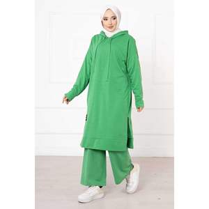 Benetton, conjunto informal de 2 piezas para mujer, Top deportivo con capucha de hilo doble, Top largo, patrón sólido, ajuste holgado, tejido de lana para deportes - Product Image 2