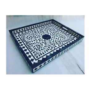 Plateau d'incrustation en os Plateau rond à motif de fleurs Fournitures pour hôtels et restaurants Plateau de service en incrustation d'os - Product Image 2