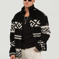 Veste polaire noire et blanche à fermeture éclair pour hommes Vêtements de rue d'hiver épais et chauds et moelleux Vêtements d'extérieur à col en V réversibles et écologiques