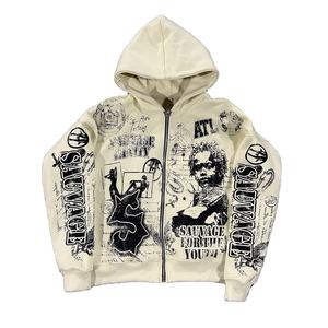 โลโก้แบบกำหนดเอง เสื้อกันหนาววินเทจ ซิปหน้า ผ้าฟลีซ 100% คอตตอน ทรงโอเวอร์ไซส์ สตรีทแวร์ พิมพ์ลายดิจิทัล ปักลาย ยูนิเซ็กซ์ - Product Image 2